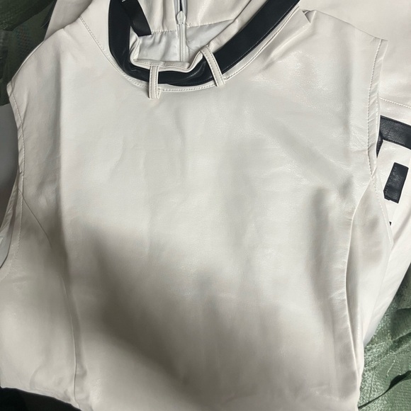 COPY - Set Coat and dress Urban Faux Leather Color Block Coat Color Block Dress - Picture 4 of 5